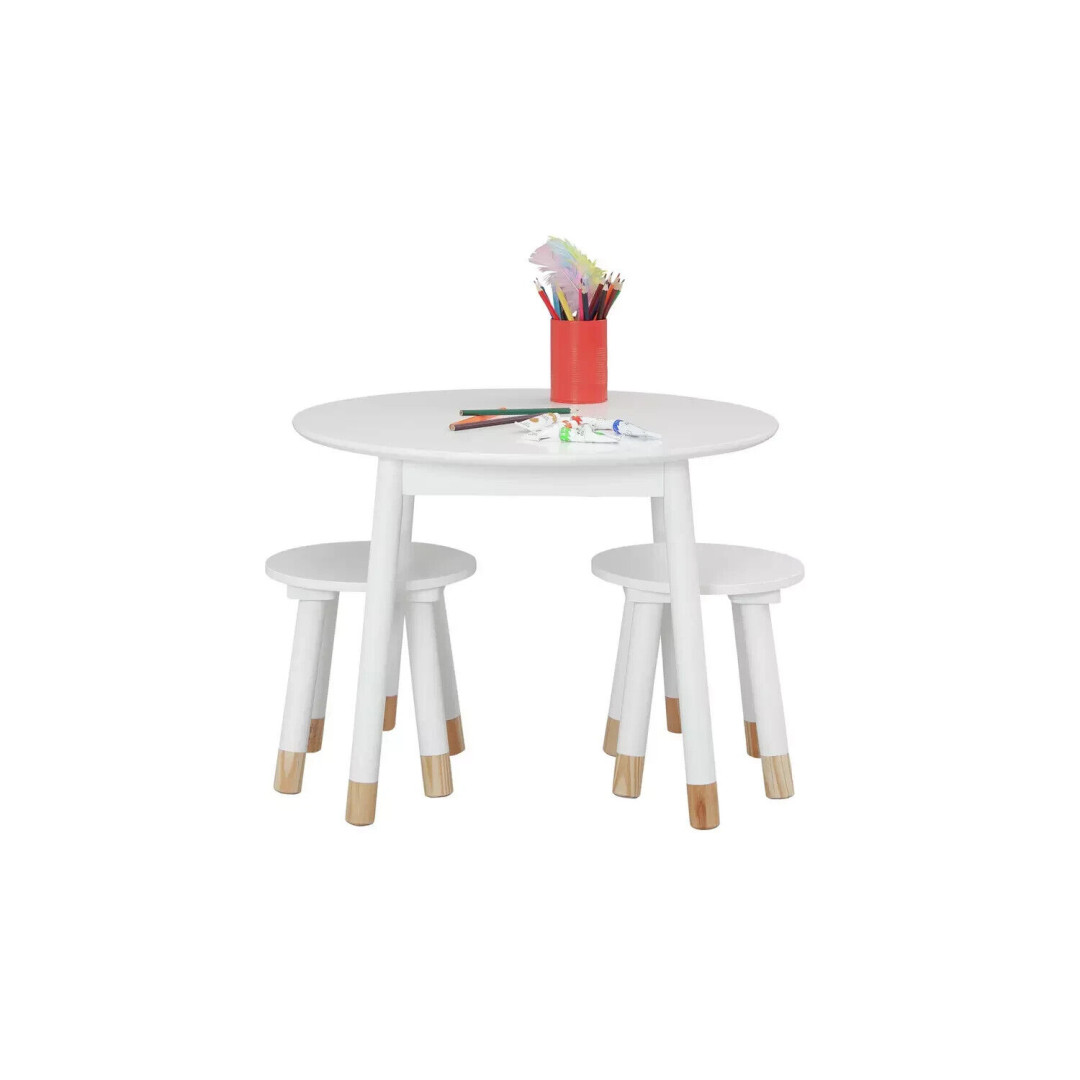 Skandi Kids Play Table & 2 Chairs - White & Acacia