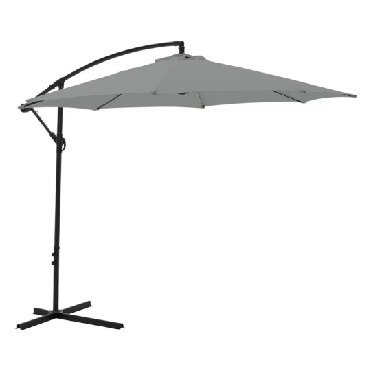 Home 3m Overhanging Garden Parasol - Grey | Outdoor Patio Shade Sun Umbrella