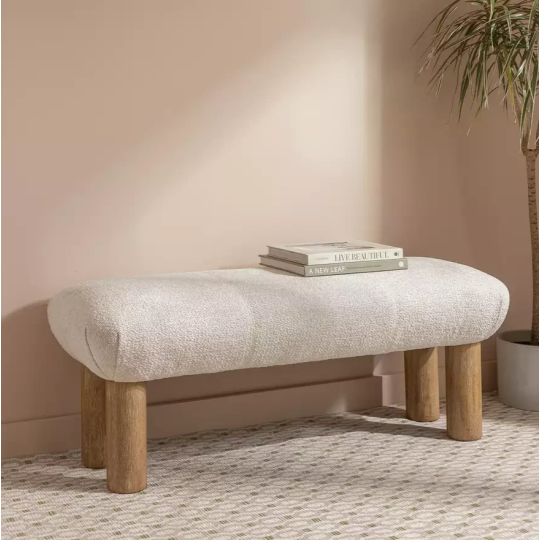 May Boucle Bench White | Upholstered Bedroom Bench Seat