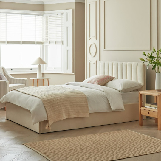 Home Pandora Small Double End Lift Ottoman Bed - Cream | lift-up storage bed