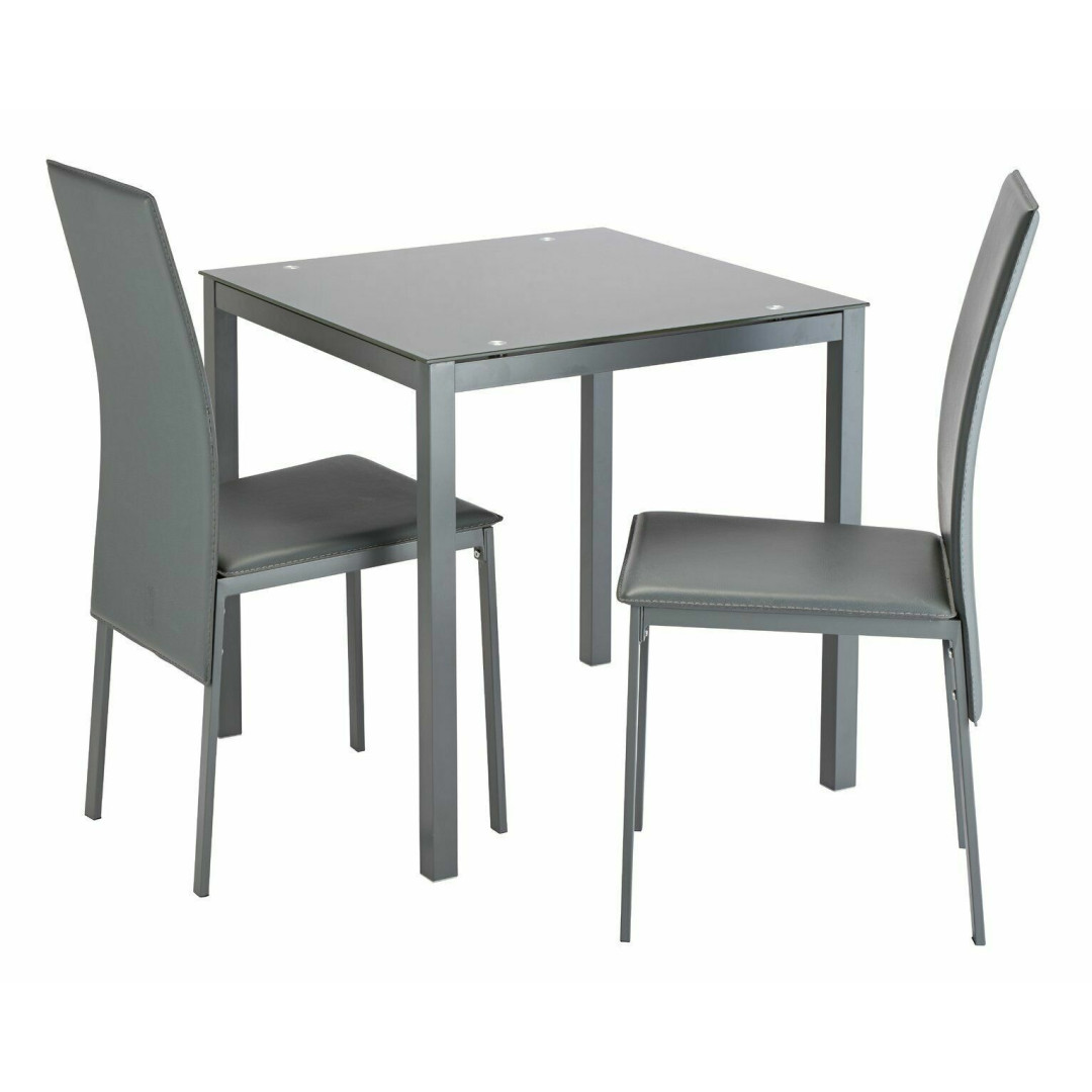 Lido Glass Dining Table & 2 Grey Chairs