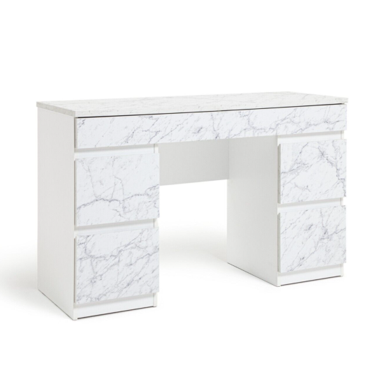 Jenson 6 Drawers Marble Dressing Table - White