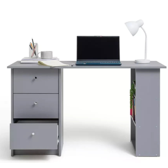 Malibu Desk With Drawers and Shelves Grey Storage For Kids & Adults 120cm