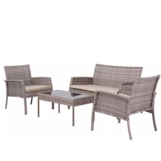 Lucia Grey Rattan Garden Furniture Set 4 Seater Table and 2 Chairs & Bench