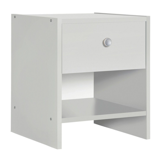 Home Seville 1 Drawer Bedside Table - White | Nightstand Storage for Bedroom Use