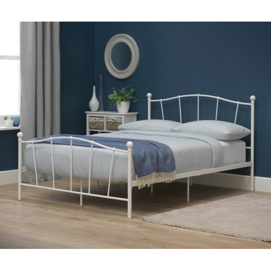 Home Fleur Kingsize Metal Bed Frame White | Modern Furniture Bed with Mattress