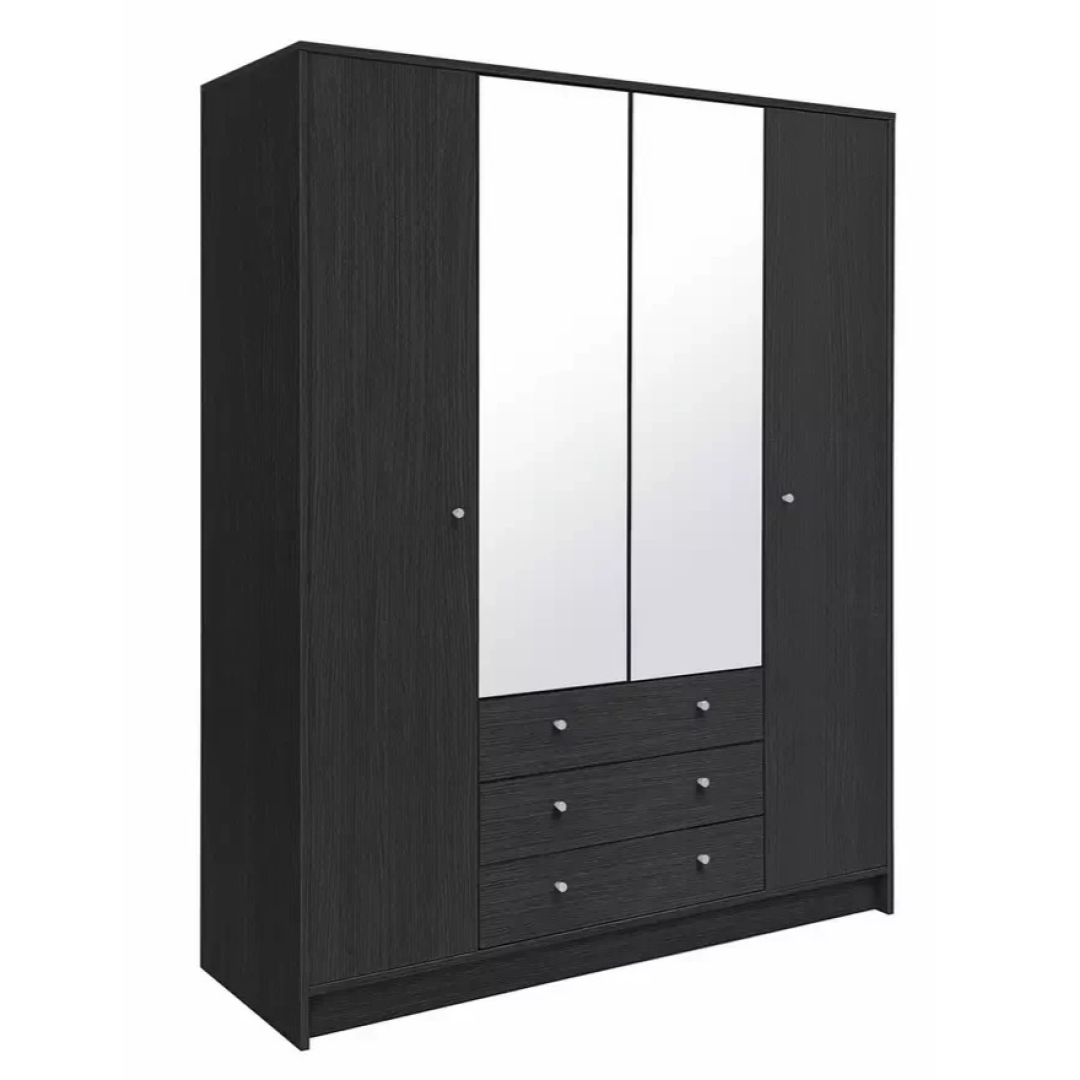 Home Malibu 4Dr 3 Drw Mirror Wardrobe-Black Oak Effect ( B Grade ) Home Malibu 4Dr 3 Drw Mirror Wardrobe-Black Oak Effect ( B Grade )