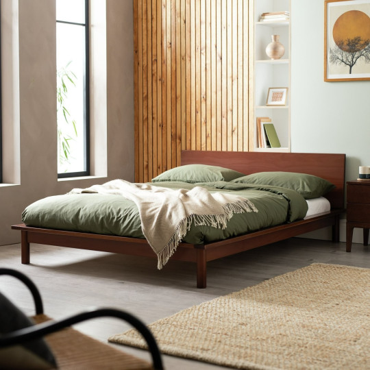 Akio Small Double Wooden Platform Bed Frame - Walnut | Small double platform bed
