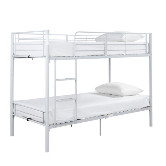 Mason Single Bunk Bed For Kids / Adults / Teenager - White x2 Memory Mattress