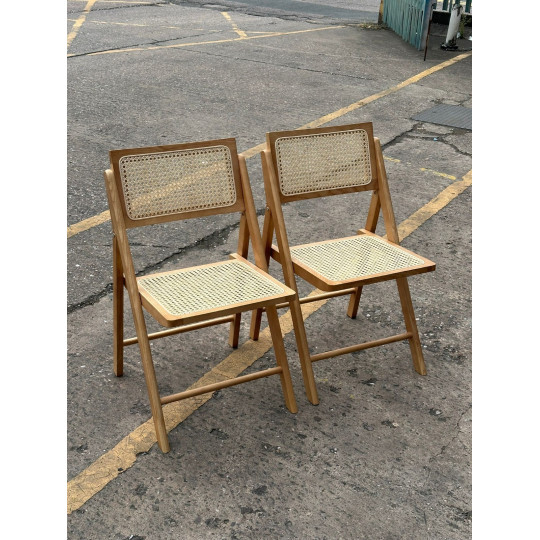Pair of Peio Rattan Folding Dining Chairs - Natural (S)
