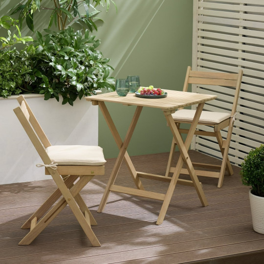 Evissa 2 Seater Folding Wooden Garden Bistro Set | small garden furniture