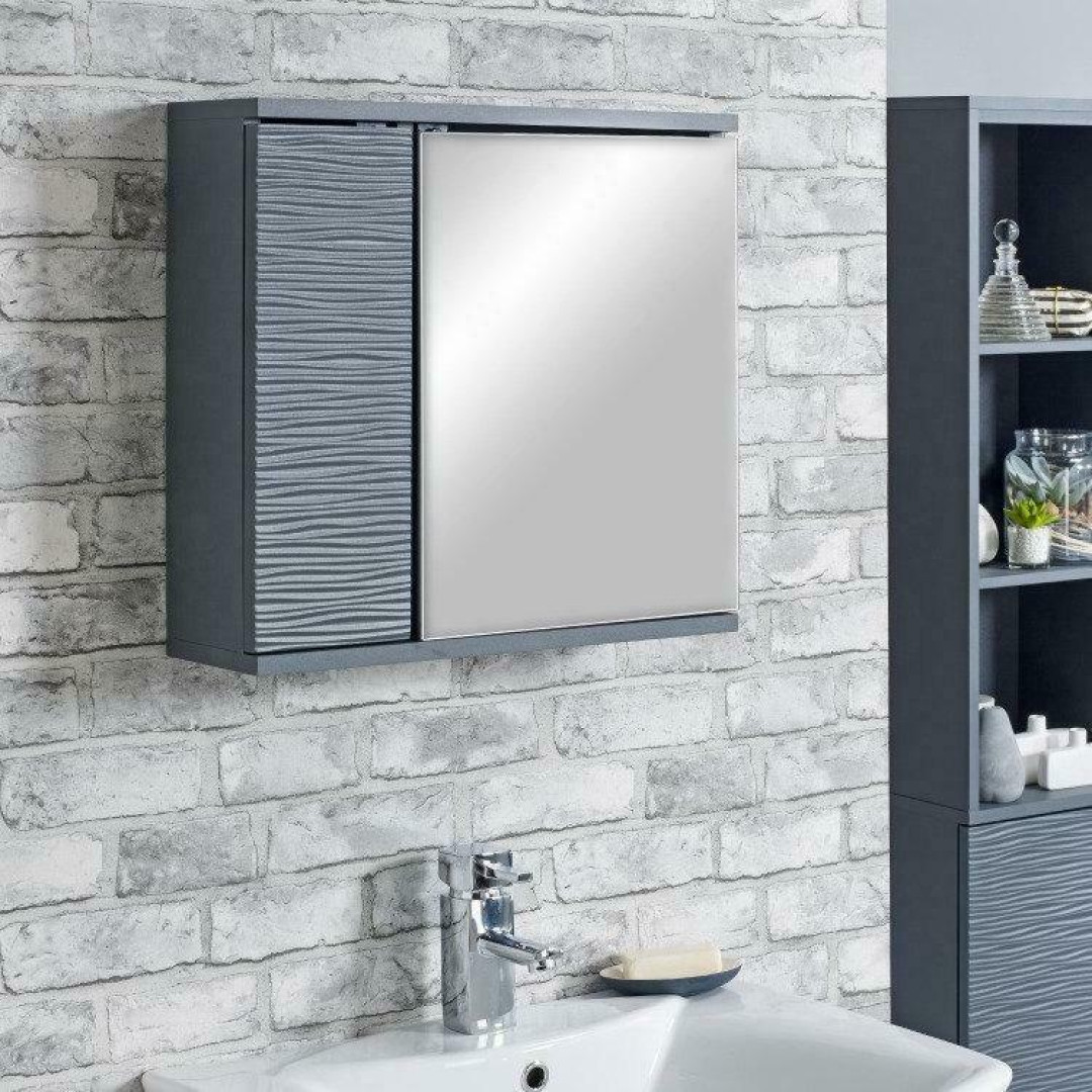Jesse Grey Ripple Bathroom Mirrored Cabinet