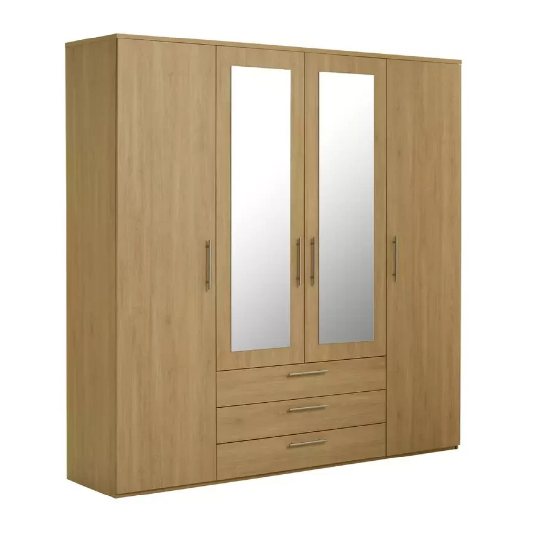 Home Brisbane 4 Door 3 Drawer Wardrobe - Oak ( B Grade ) Home Brisbane 4 Door 3 Drawer Wardrobe - Oak ( B Grade )