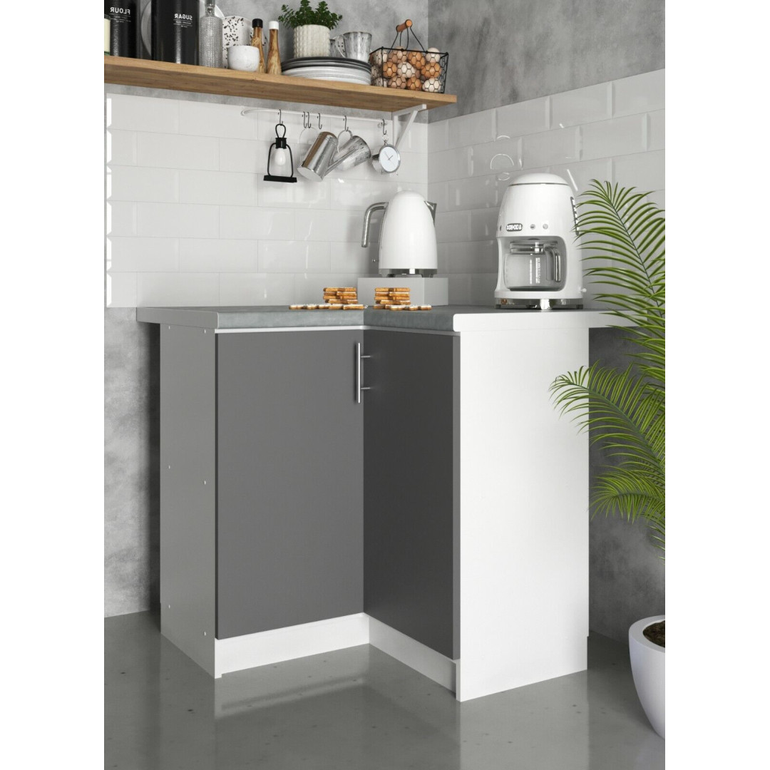 Kitchen Corner Base Cabinet 800mm Cupboard Unit Dark Grey - Grey - White