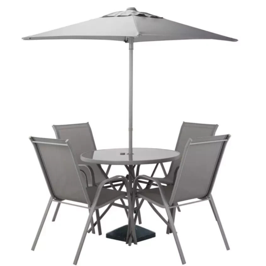 Home Sicily 4 Seater Metal Patio Set - Grey | Outdoor Garden Dining Table Chairs