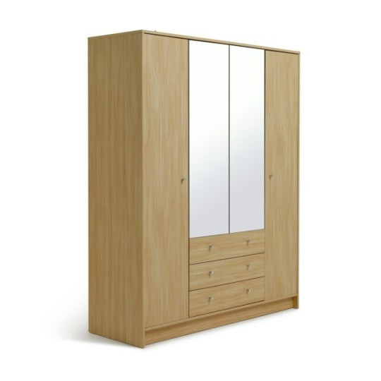 Malibu 4 Dr 3 Drawer Mirror Wardrobe-Beech Effect | Practical Unit for Clothes