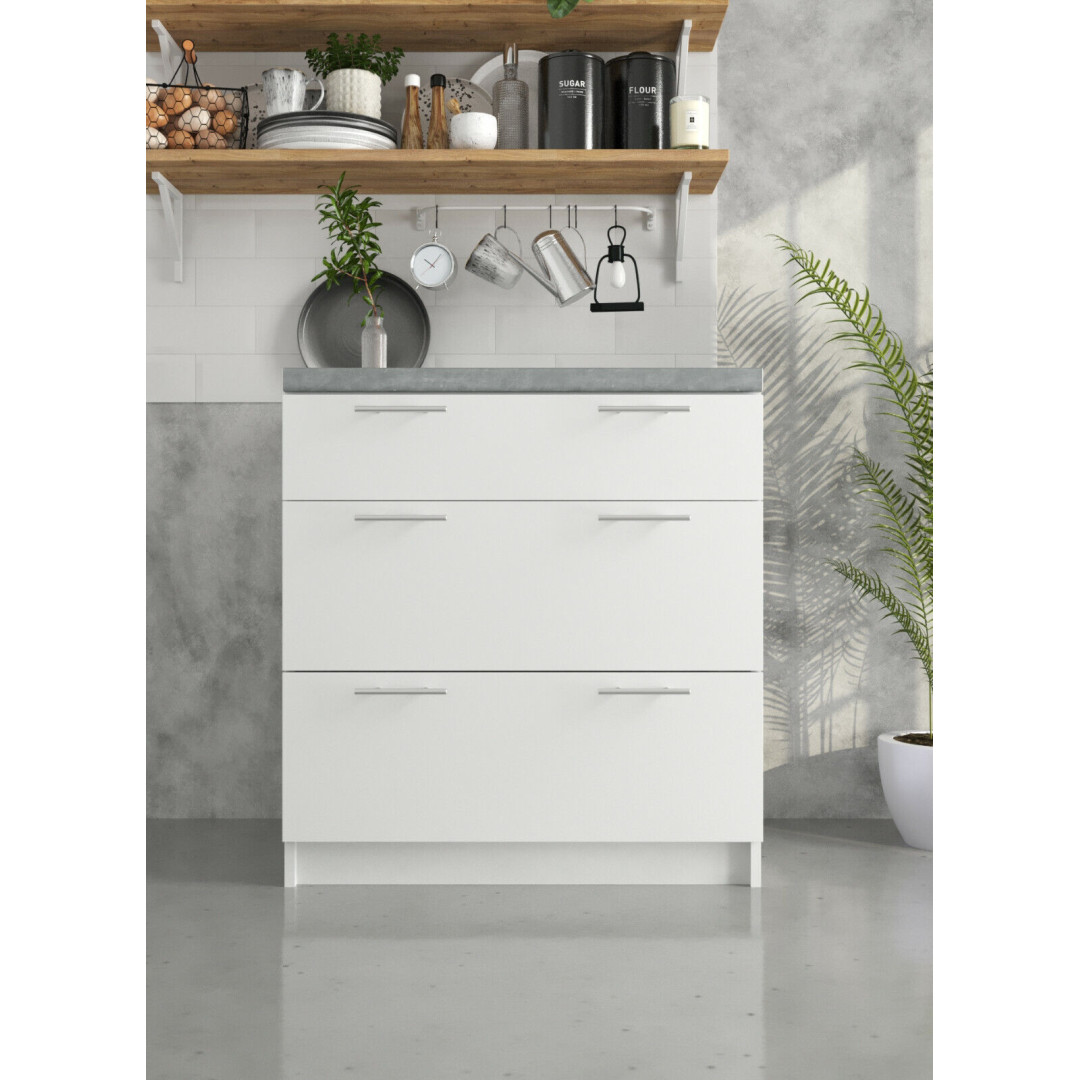Kitchen Base Drawer Cabinet 800mm Cupboard Unit - White or White Gloss