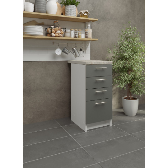 Kitchen Base Drawer Unit 400mm Cabinet & Fronts 40cm - Grey Matt With Worktop