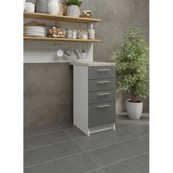 Kitchen Base Drawer Unit 400mm Cabinet & Fronts 40cm - Grey Matt With Worktop