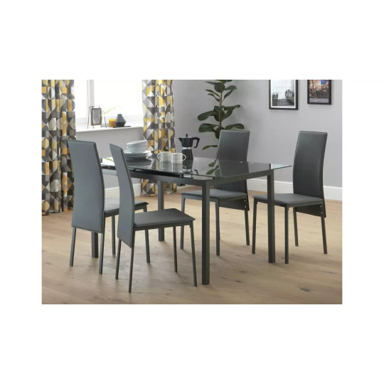 Lido Glass Extending Dining Table and 4 Chairs in Grey 120-150cm for Kitchen