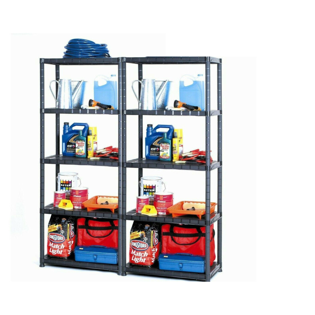 2x 5 Tier Plastic Shelving Unit Storage Rack