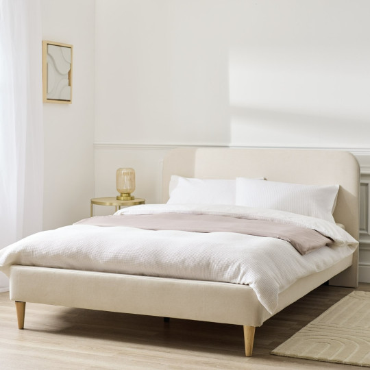 Home Mya Small Double Fabric Bed Frame - Natural | Compact Double Bed