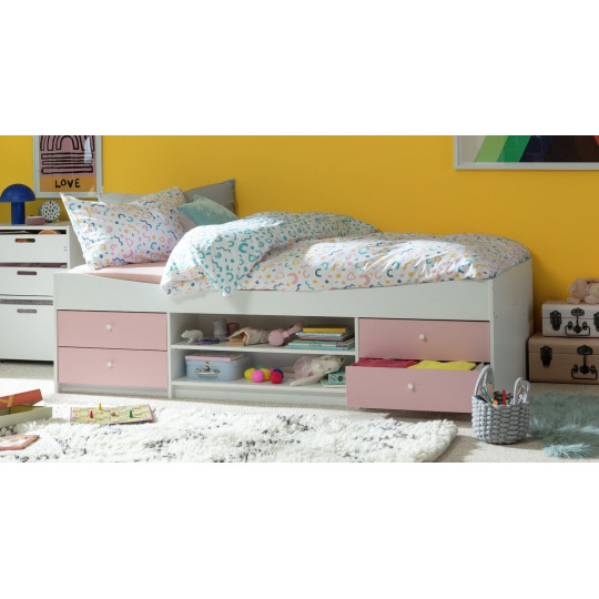 Home Malibu Storage Cabin Bed - Pink & White | Storage bed for girls