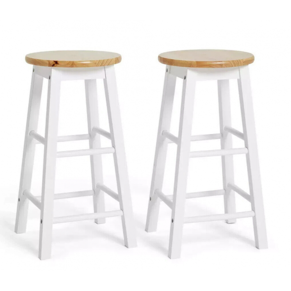 Pair of Wooden Bar Stools - Two Tone