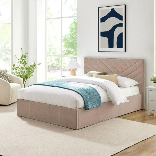 Home Luca End Lift Small Double Ottoman Bed - Latte | Storage bed small double