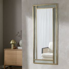 Glass & Brass Ribbed Wall Mirror - 140x60cm | Modern Rectangular Decor Glass & Brass Ribbed Wall Mirror - 140x60cm | Modern Rectangular Decor