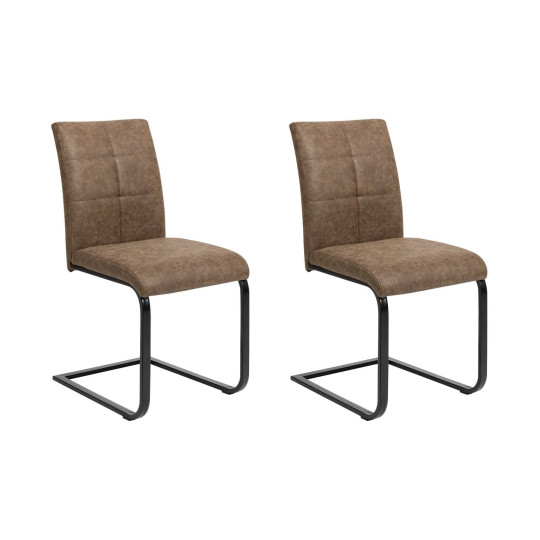 Bronson Pair of Faux Leather Dining Chairs- Brown