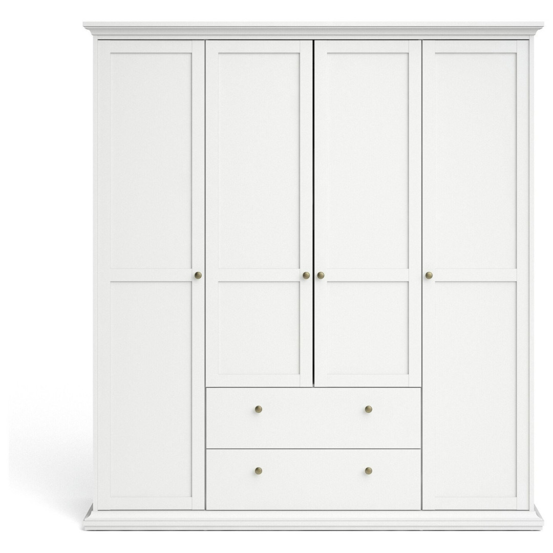 Tvilum Paris 4 Door 2 Drawer Wardrobe - White | Romantic Clothing Organization Tvilum Paris 4 Door 2 Drawer Wardrobe - White | Romantic Clothing Organization