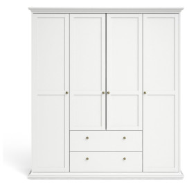 Tvilum Paris 4 Door 2 Drawer Wardrobe - White | Romantic Clothing Organization