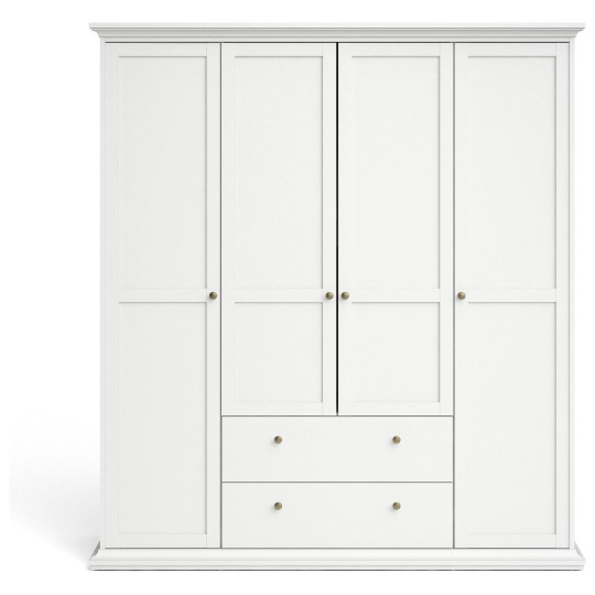 Tvilum Paris 4 Door 2 Drawer Wardrobe - White | Romantic Clothing Organization