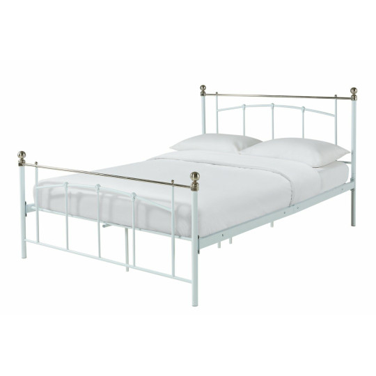 Home Yani Double Metal Bed Frame White | Sturdy Bedroom Furniture with Mattress