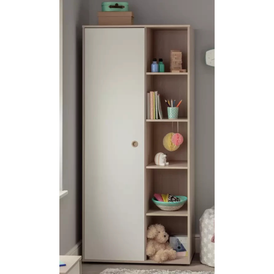 Camden 1 Door Shelved Wardrobe - White and Acacia (B Grade)