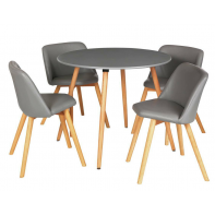Quattro Modern Round Dining Table and 4 Chairs Grey Faux Leather For  Kitchen