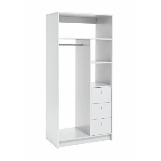 Malibu 3 Drawers Open Storage Wardrobe - White | Open wardrobe with drawers