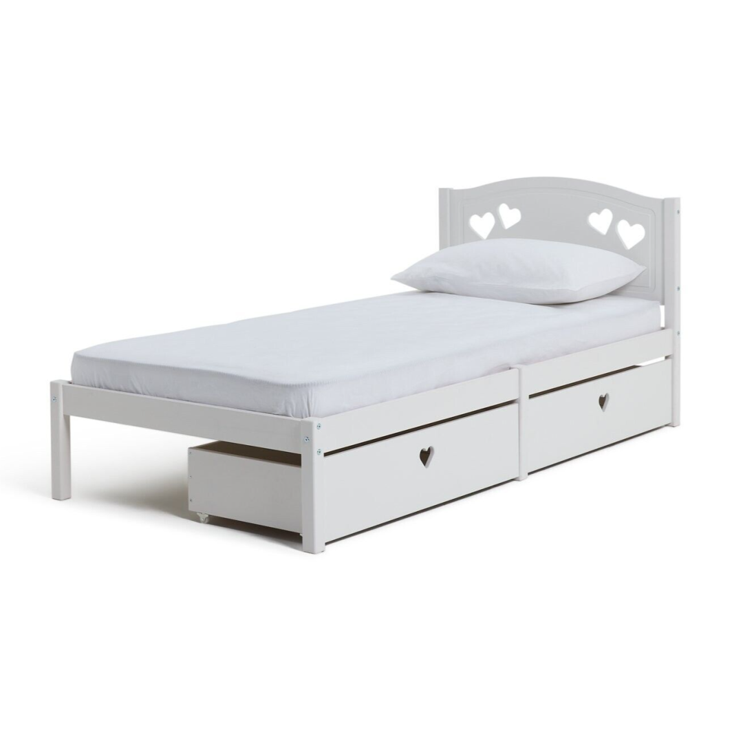 Home Mia Single Bed Frame with 2 Drawers White | Wooden Storage Base ( B Grade )