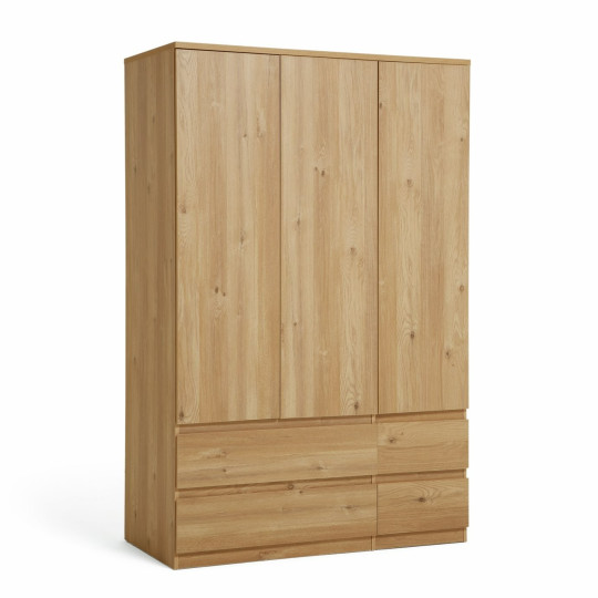 Home Jenson 3 Door 4 Drawer Wardrobe - New Oak | Organizer Bedroom Furniture