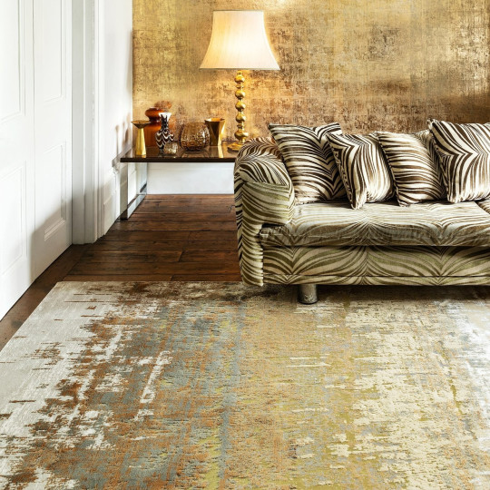 Asiatic Aurora Shiny Abstract Gold Cut Pile Rug - 230x160cm | Modern rug