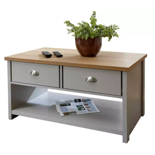 GFW Lancaster 2 Drawer Coffee Table - Grey | Grey Storage Table Living Room Unit