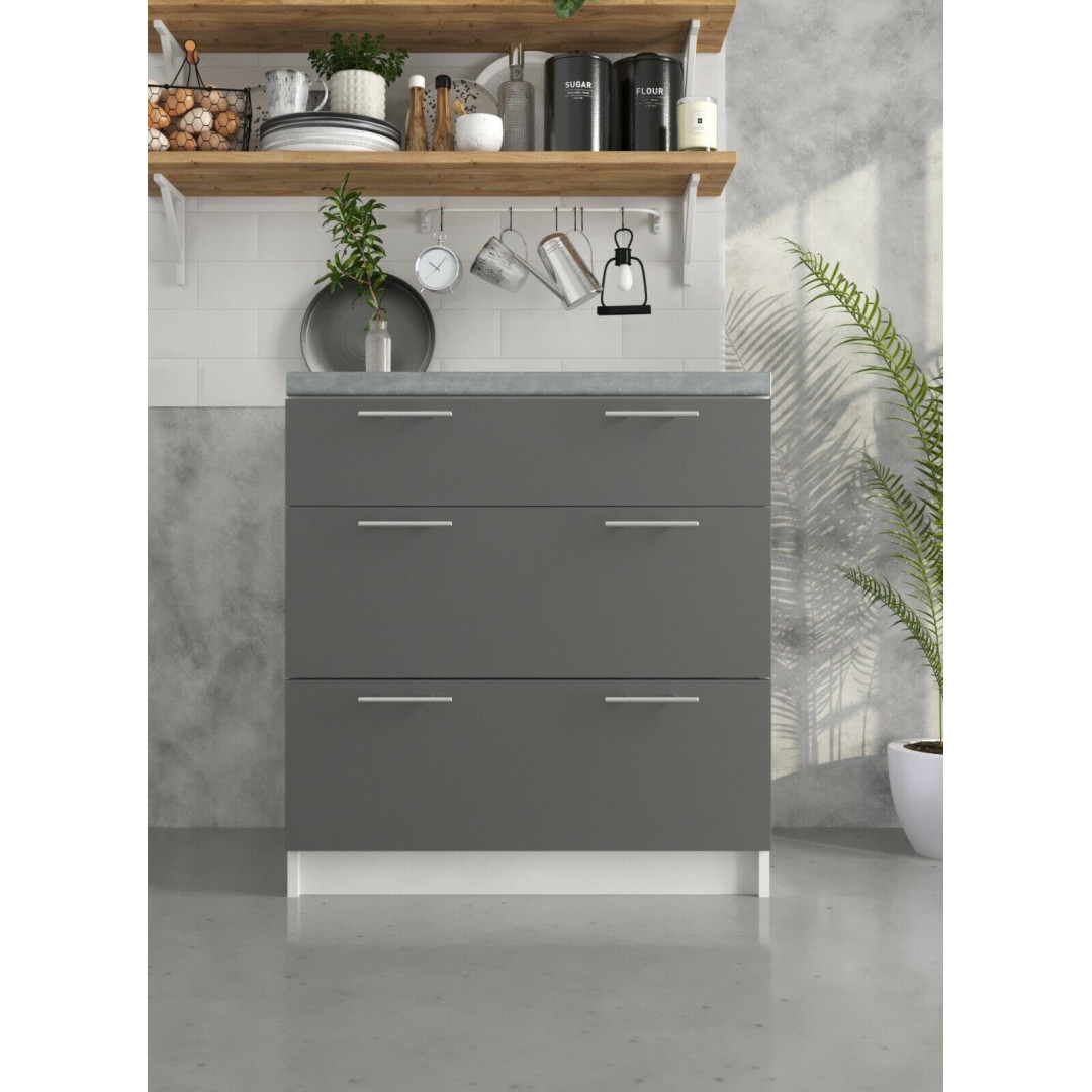 Kitchen Base Drawer Cabinet 800mm Cupboard Unit - Dark Grey - Grey - White