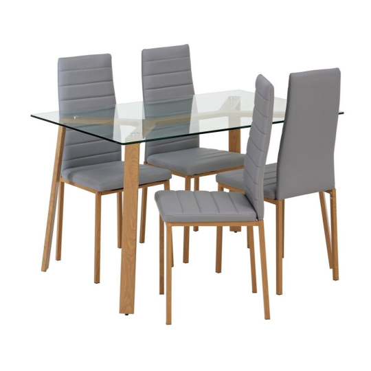 Home Helena Glass Dining Table & 4 Grey Chairs | Modern Kitchen Dining Room Set