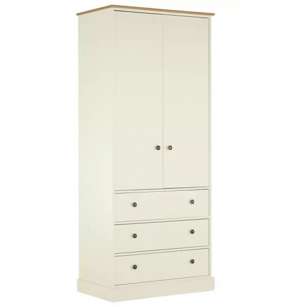 Kensington 2Dr 3Drw Wardrobe - Oak Effect & Ivory