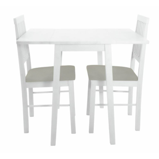 Home Solid Wood Extending Dining Table & 2 White Chairs | Modern Kitchen Set