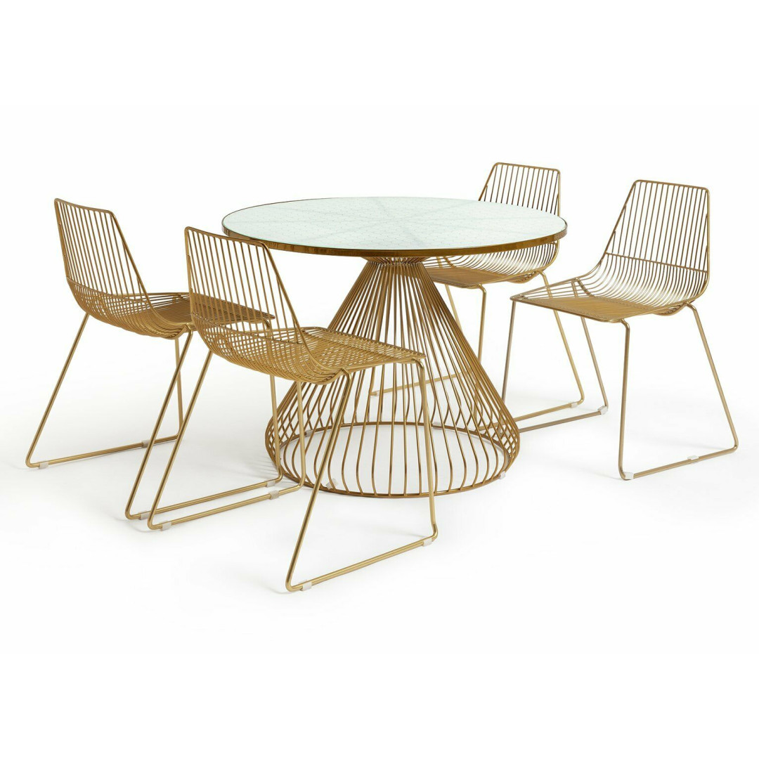 Habitat Huxley Metal Dining Table and 4 Brass Chairs