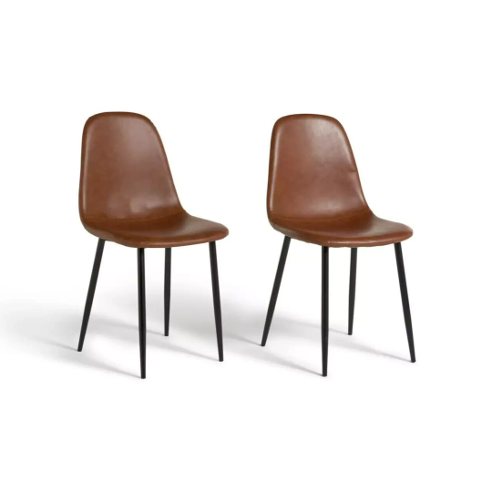 Beni Pair of Faux Leather Dining Chairs - Tan