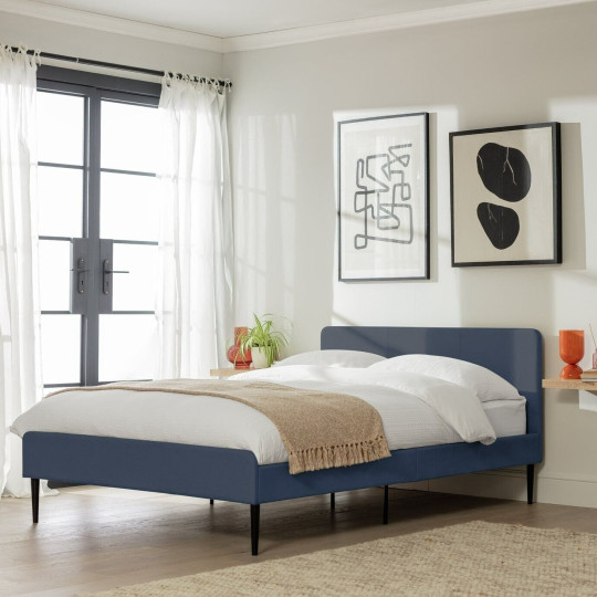 Home Kristopher Double Bed Frame Blue | Sturdy Bedroom Furniture Base Headboard