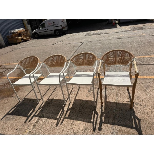 Elvas Set of 4 Rattan Effect Garden Chair - Natural